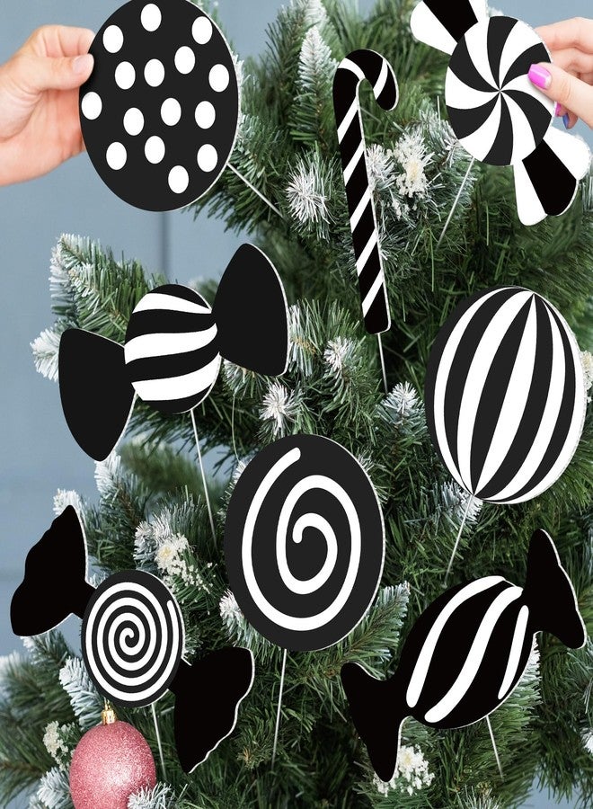 Yuntau 16 Pcs 8" Large Black and White Candy Christmas Decorations Peppermint Lollipop Photo Prop Ornaments Candy Cane Tree Picks for Xmas Tree Hollow Board Indoor Christmas Holiday Vase Wall Decor - Image 3